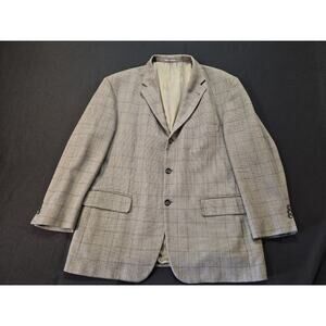 VTG Oscar de la Renta Wool Cashmere Blend Tan/Brn Glen Plaid Blazer 46R Mens XL